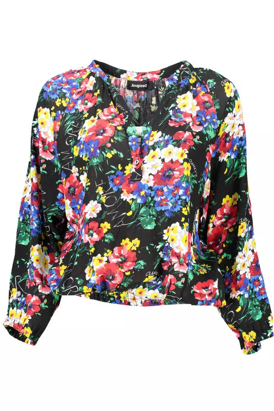 Desigual Vibrant V-Neck Buttoned Top with Elastic Waist