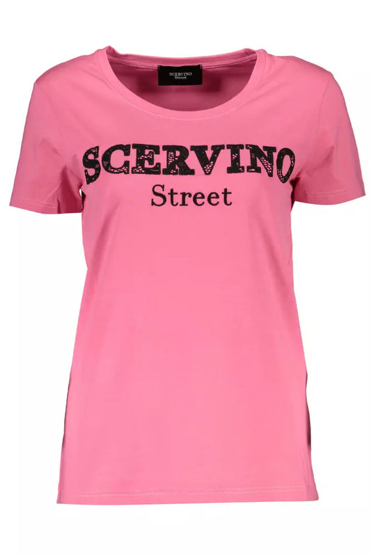 Scervino Street Chic Pink Embroidered Tee with Contrasting Details