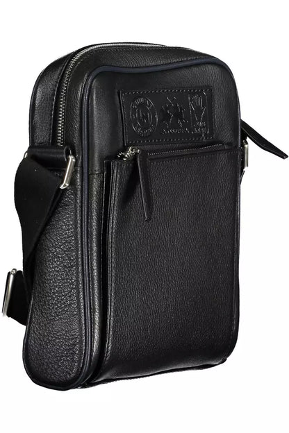 La Martina Black Leather Men Shoulder Bag