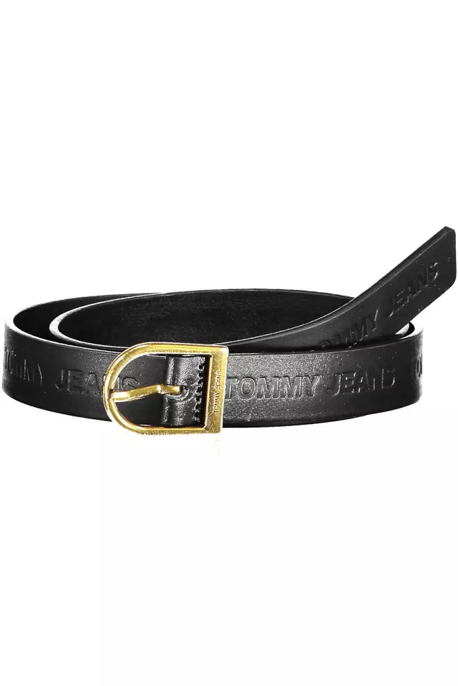 Tommy Hilfiger Elegant Black Leather Belt with Metal Buckle