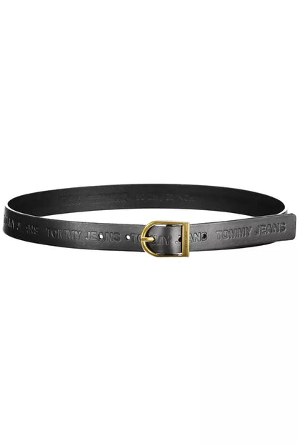 Tommy Hilfiger Elegant Black Leather Belt with Metal Buckle