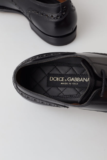 Dolce & Gabbana Black Leather Oxford Wingtip 공식 Derby Shoes