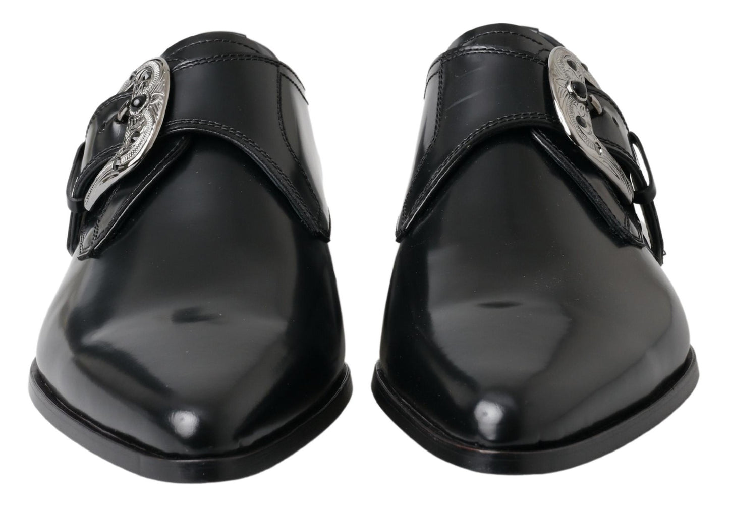 Dolce & Gabbana Black Leather Monk Strap 드레스 형식 신발