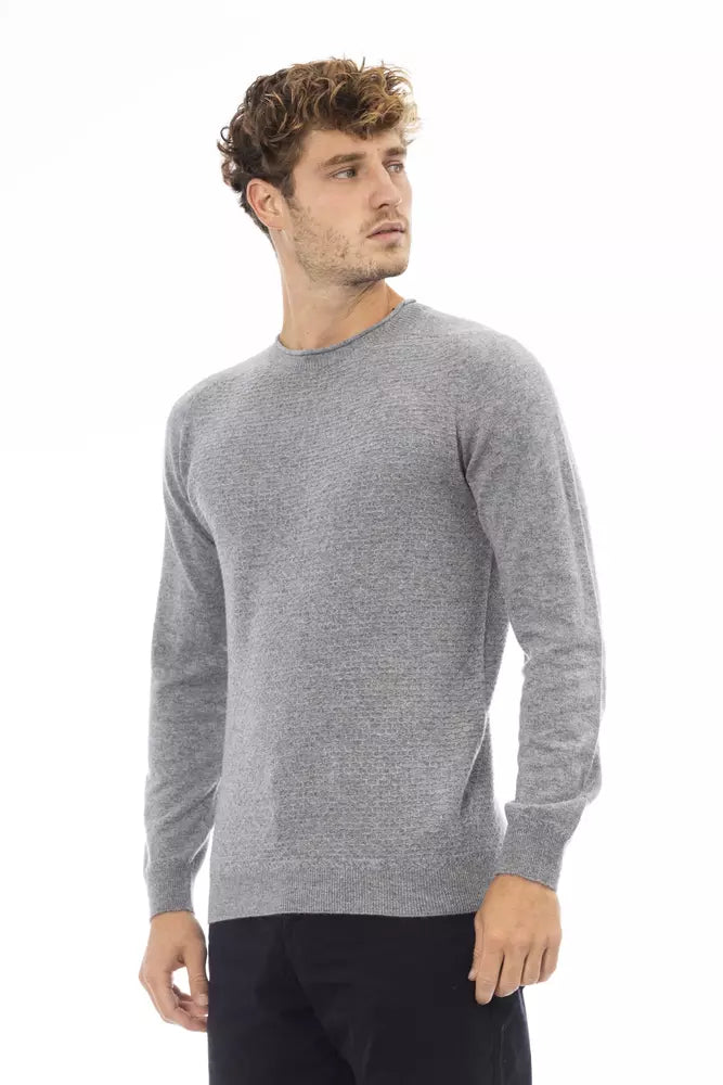 Alpha Studio Gray Viscose Men Sweater