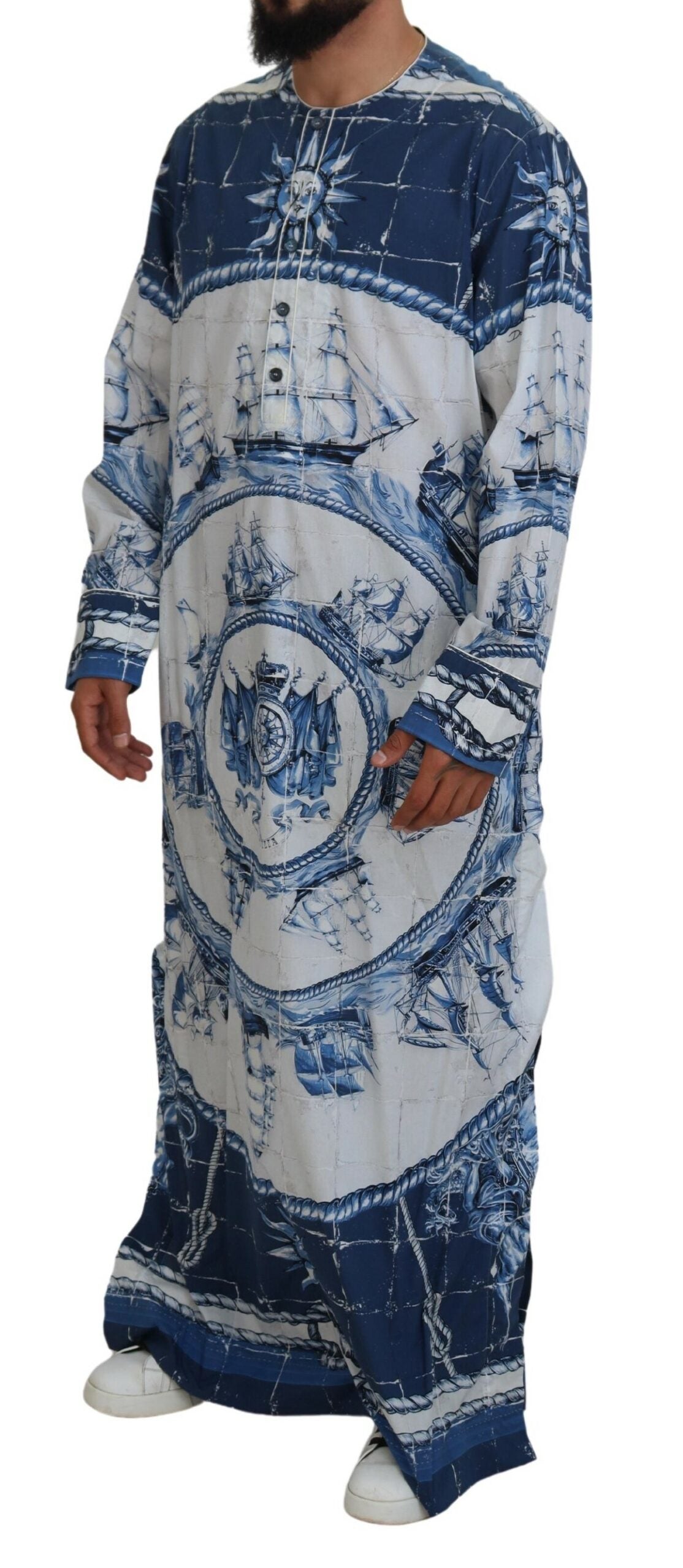 Dolce & Gabbana Blue Majolica Cotton Cape Thobe