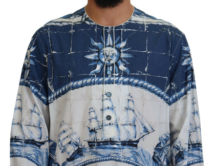 Dolce & Gabbana Blue Majolica Cotton Cape Thobe