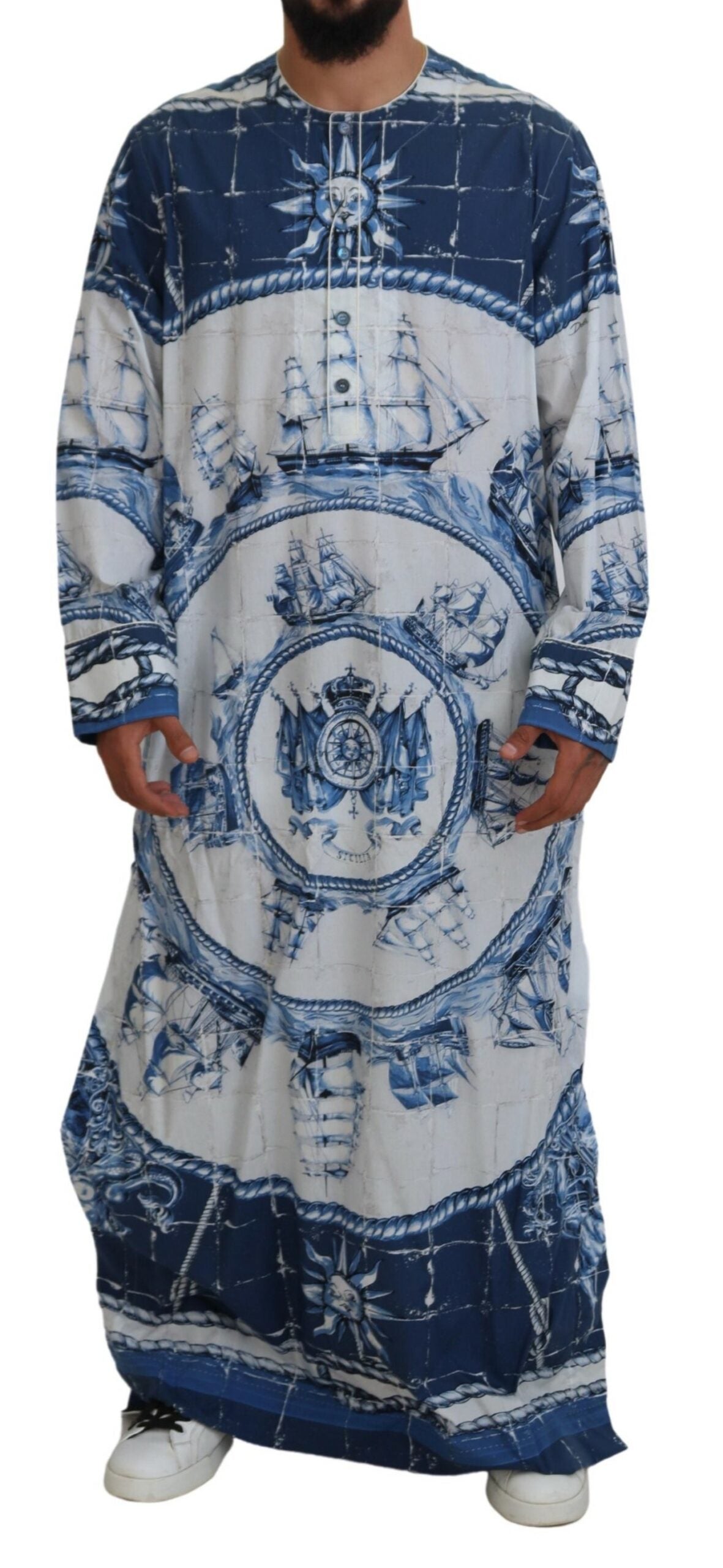 Dolce & Gabbana Blue Majolica Cotton Cape Thobe