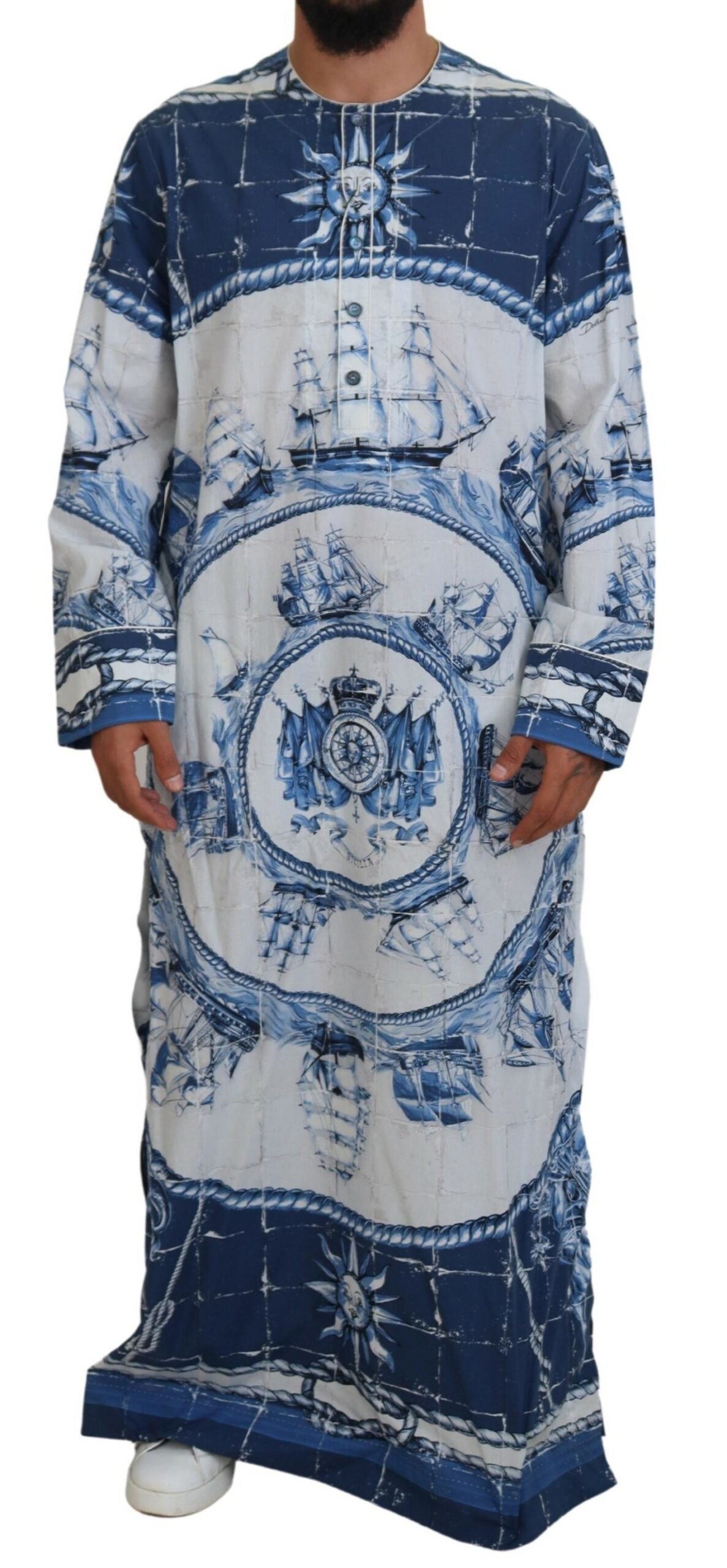 Dolce & Gabbana Blue Majolica Cotton Cape Thobe