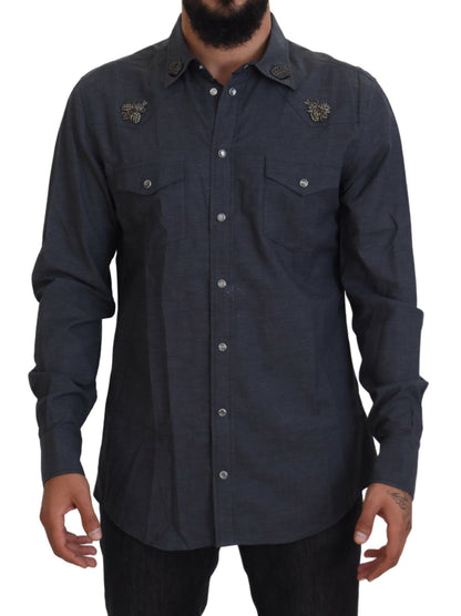 Dolce & Gabbana Elegant Slim-Fit Blue Denim Casual Shirt