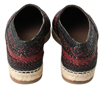 Dolce &amp; Gabbana Espadrille-Schuhe aus schwarzem Bordeaux-Büffelleder