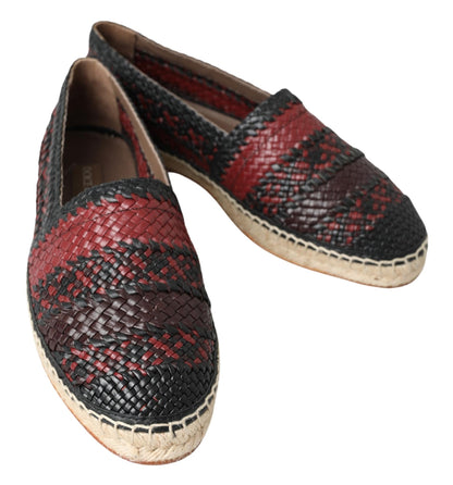 Dolce &amp; Gabbana Espadrille-Schuhe aus schwarzem Bordeaux-Büffelleder