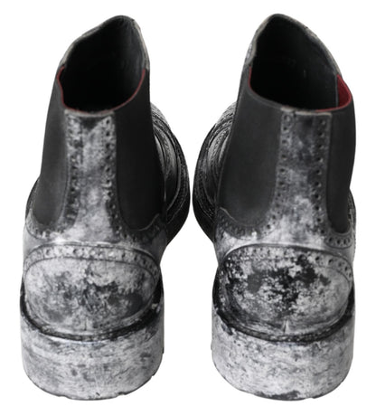 Dolce &amp; Gabbana Stiefeletten aus schwarzem, grauem Leder