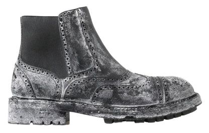 Dolce &amp; Gabbana Stiefeletten aus schwarzem, grauem Leder