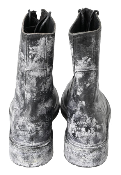 Dolce &amp; Gabbana Schwarz-Graue Lederstiefel mit mittlerer Wade