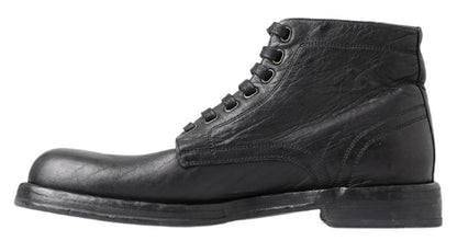 Dolce &amp; Gabbana Perugino-Stiefel aus schwarzem Pferdeleder