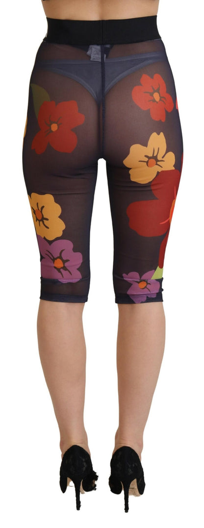 Dolce &amp; Gabbana Schwarze Leggings mit Blumenmuster und Stretch-Taille