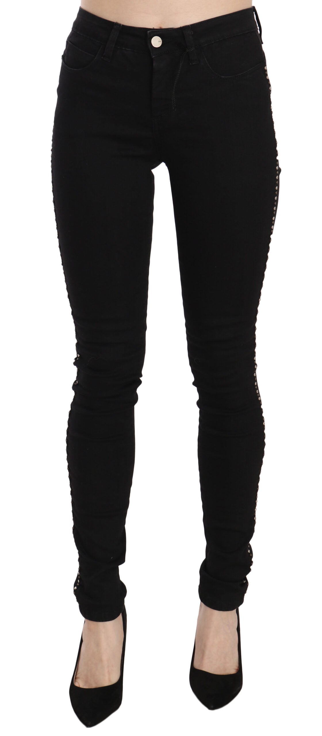 Schwarze, verzierte Skinny-Denim-Jeans mit mittlerer Taille von Costume National