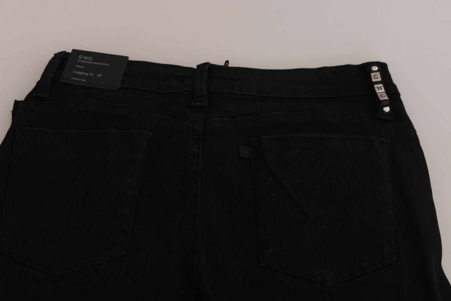 Schwarze, verzierte Skinny-Denim-Jeans mit mittlerer Taille von Costume National