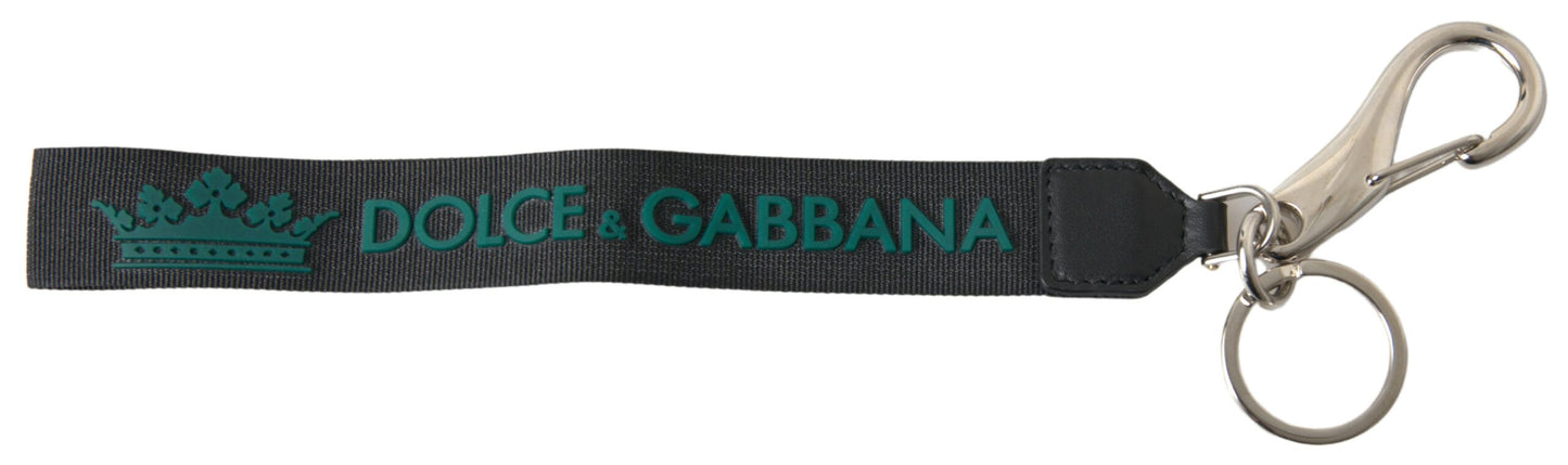 Dolce & Gabbana Black DG 로고 고무 은색 톤 금속 키 체인