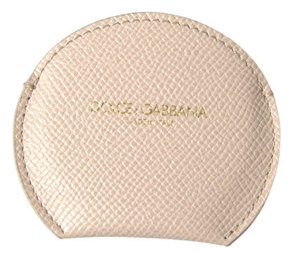 Dolce & Gabbana Beige 송아지 가죽 가죽 라운드 로고 핸드 미러 홀더