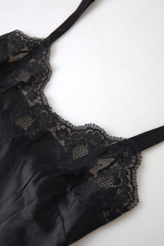 Dolce & Gabbana Black Lace Silk Lepwear Camisole 상단 속옷