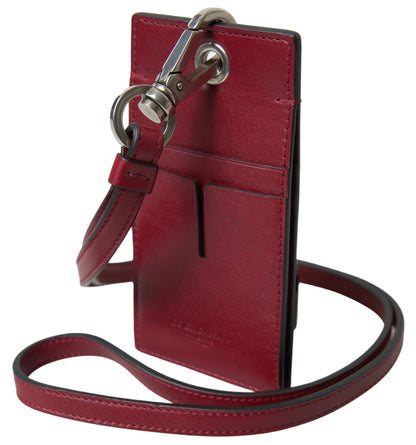 Dolce & Gabbana Red Leather Lanyard 로고 슬림 카드 소지자 남자 지갑