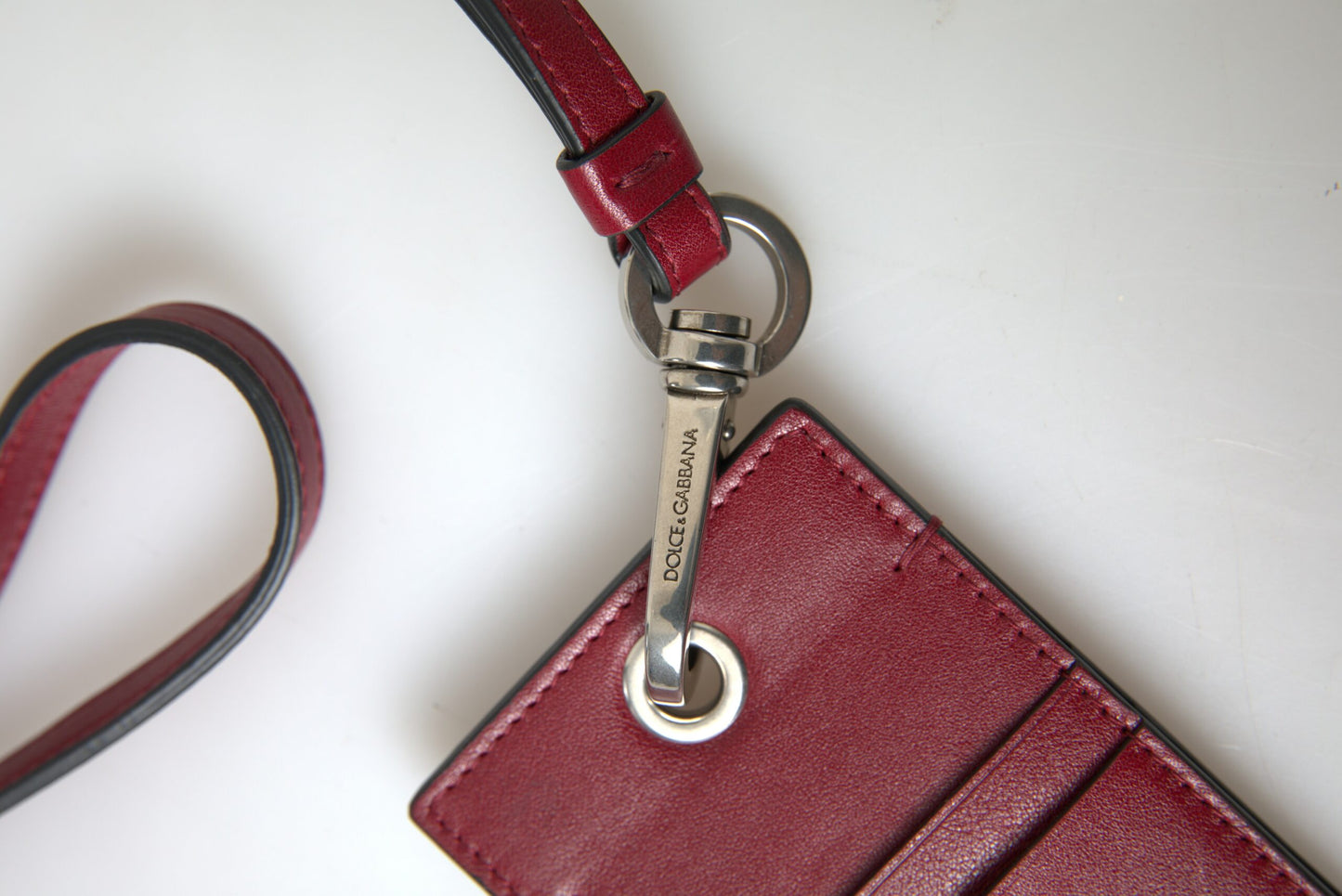 Dolce & Gabbana Red Leather Lanyard 로고 슬림 카드 소지자 남자 지갑