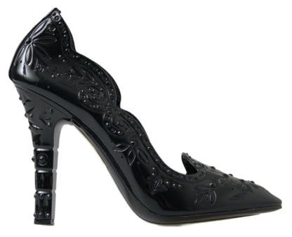 Dolce &amp; Gabbana Schwarze CINDERELLA-Schuhe mit floralem Kristallabsatz