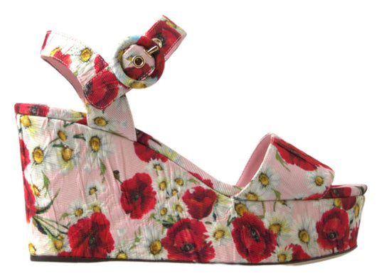 Dolce &amp; Gabbana Mehrfarbige Blumendruck-Wedges Sandalen mit Blumen-Knöchelriemen