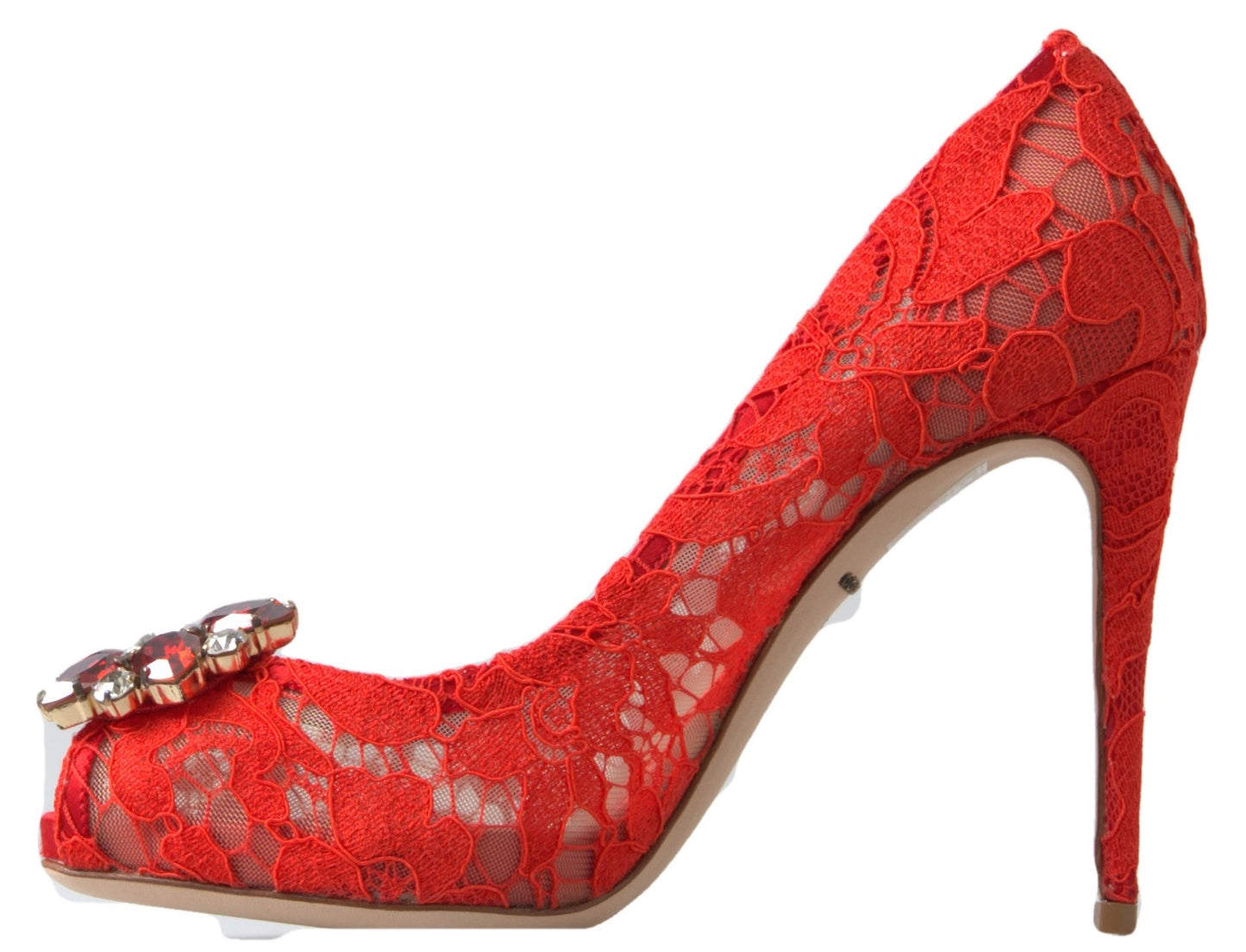 Dolce &amp; Gabbana Red Taormina Lace Crystal Heels Pumps Schuhe