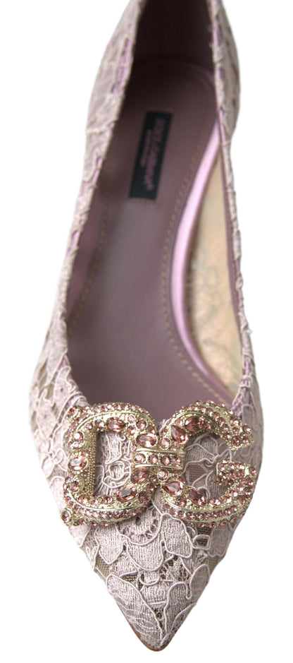 Dolce & Gabbana Pink Floral Lace DG Crystal Pumps Shoes