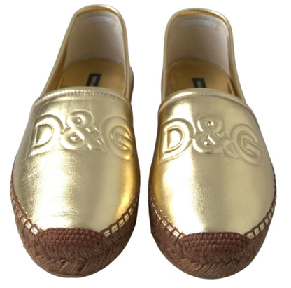 Dolce &amp; Gabbana Gold Leder D&amp;G Loafers Flats Espadrille Schuhe