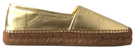 Dolce & Gabbana Gold Leather D & G Loafers Flats Espadrille 신발