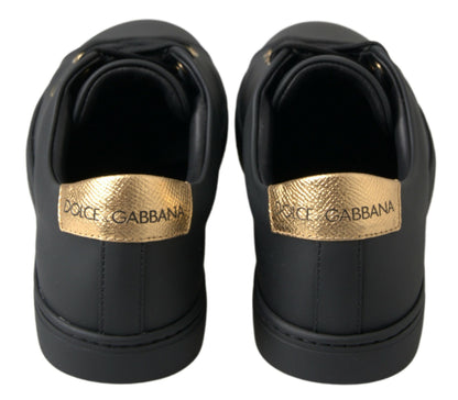 Dolce & Gabbana 블랙 골드 가죽 클래식 스니커즈 신발