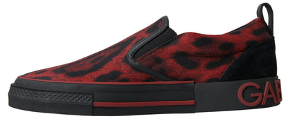 Dolce & Gabbana Red Black Leopard 로퍼 스니커즈 신발