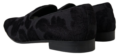 Dolce &amp; Gabbana Schwarze Brokat-Loafer, formelle Schuhe