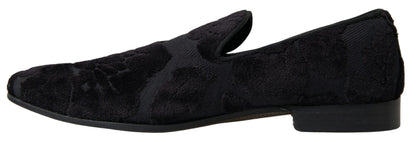 Dolce &amp; Gabbana Schwarze Brokat-Loafer, formelle Schuhe