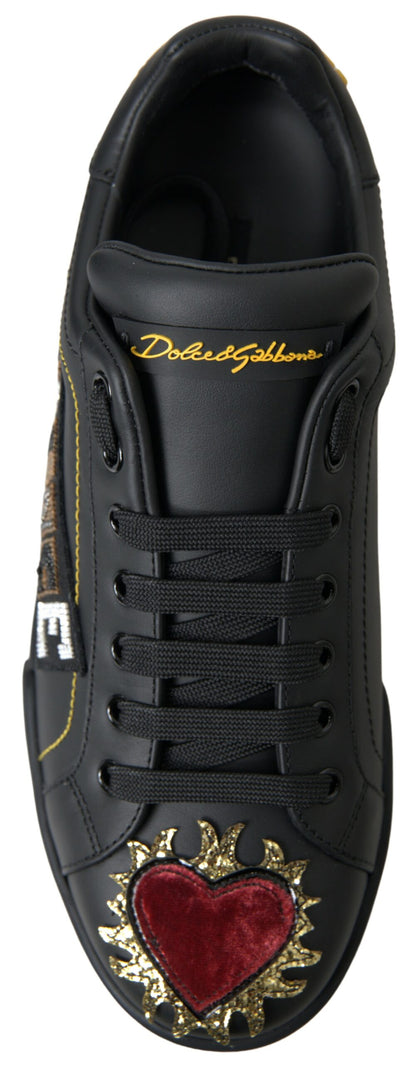 Dolce & Gabbana Black Leather Portofino Prince 스니커즈