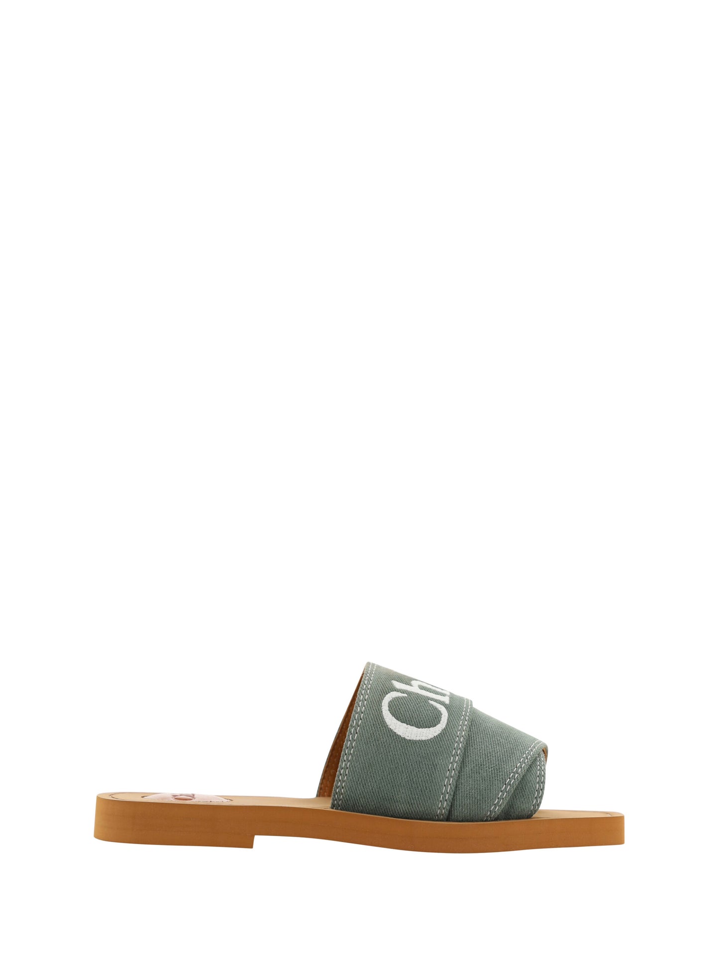 Chloé Forest Green Cotton Slides Woody Sandalen