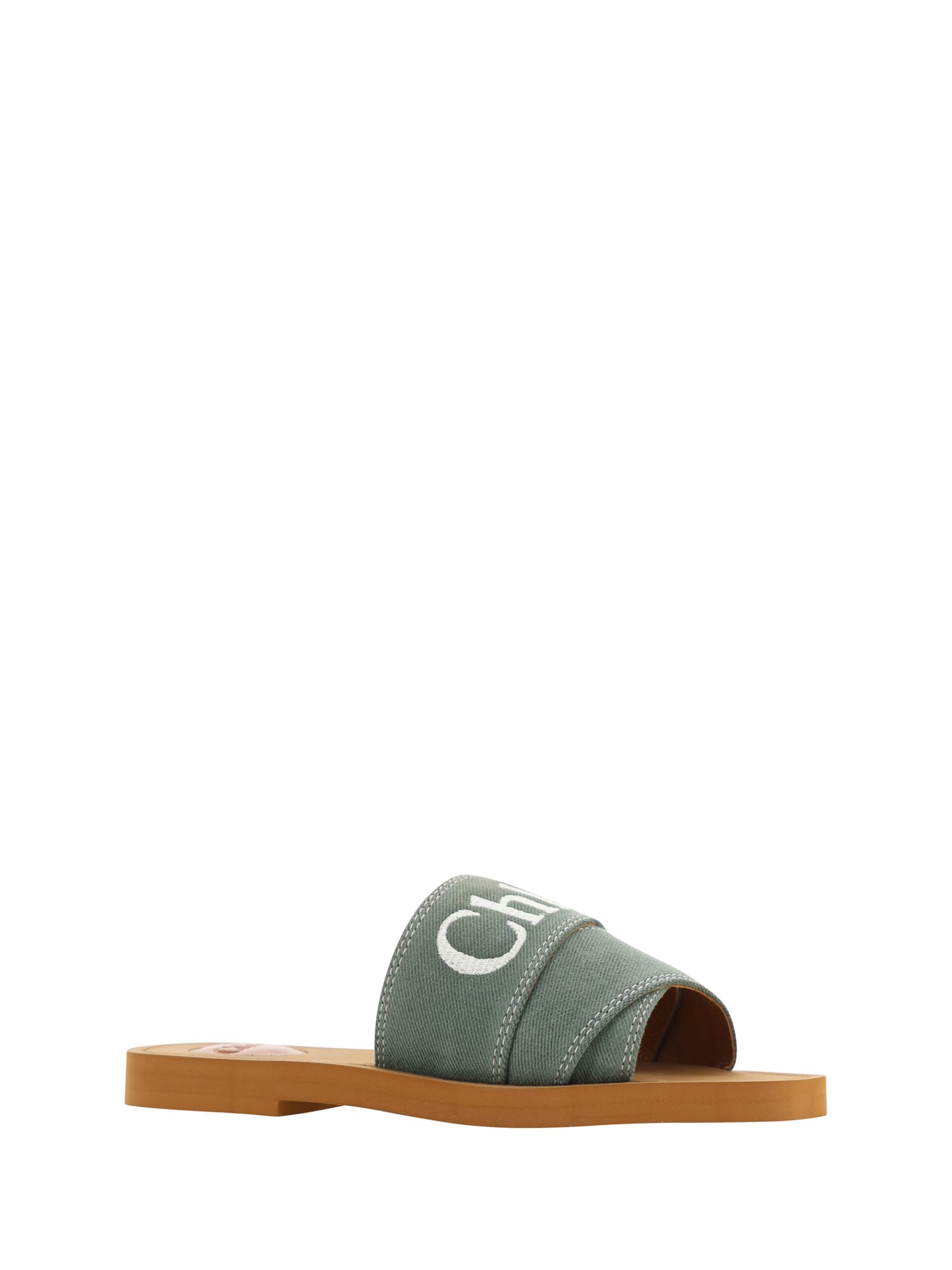 Chloé Forest Green Cotton Slides Woody Sandalen