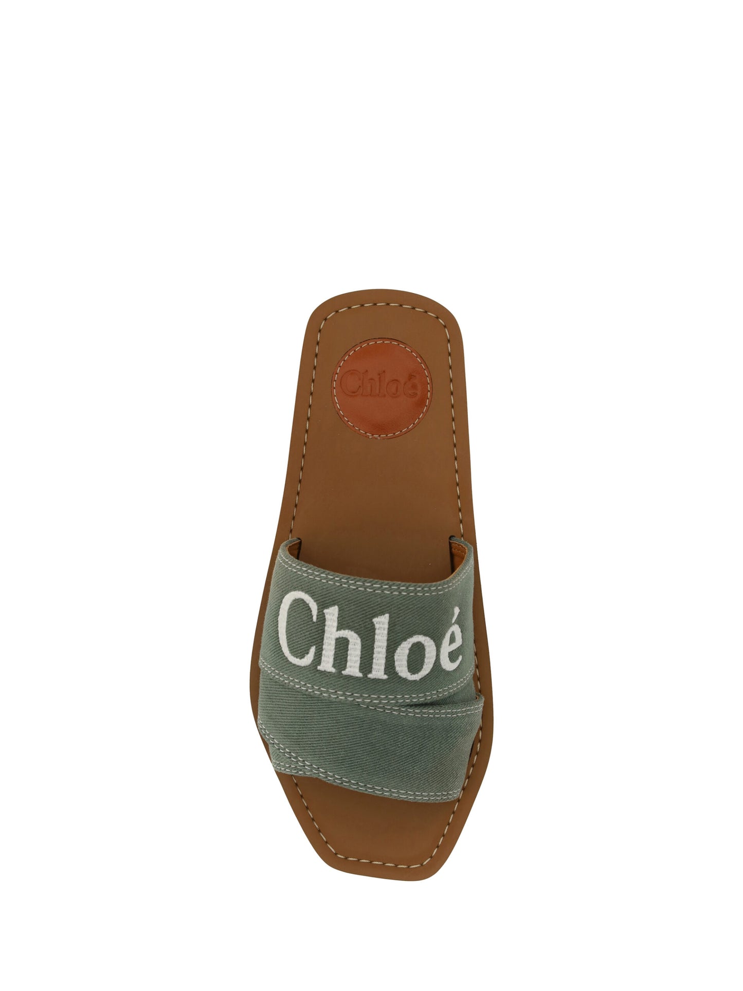 Chloé Forest Green Cotton Slides Woody Sandalen