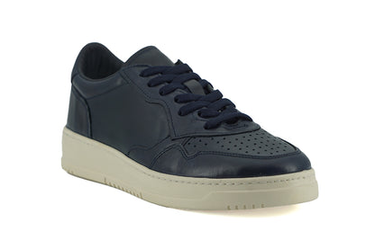 Marineblaue Leder-Low-Top-Sneaker von Saxone of Scotland