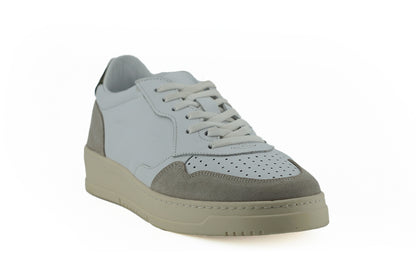 Saxone of Scotland Low-Top-Sneaker aus weißem und beigem Leder