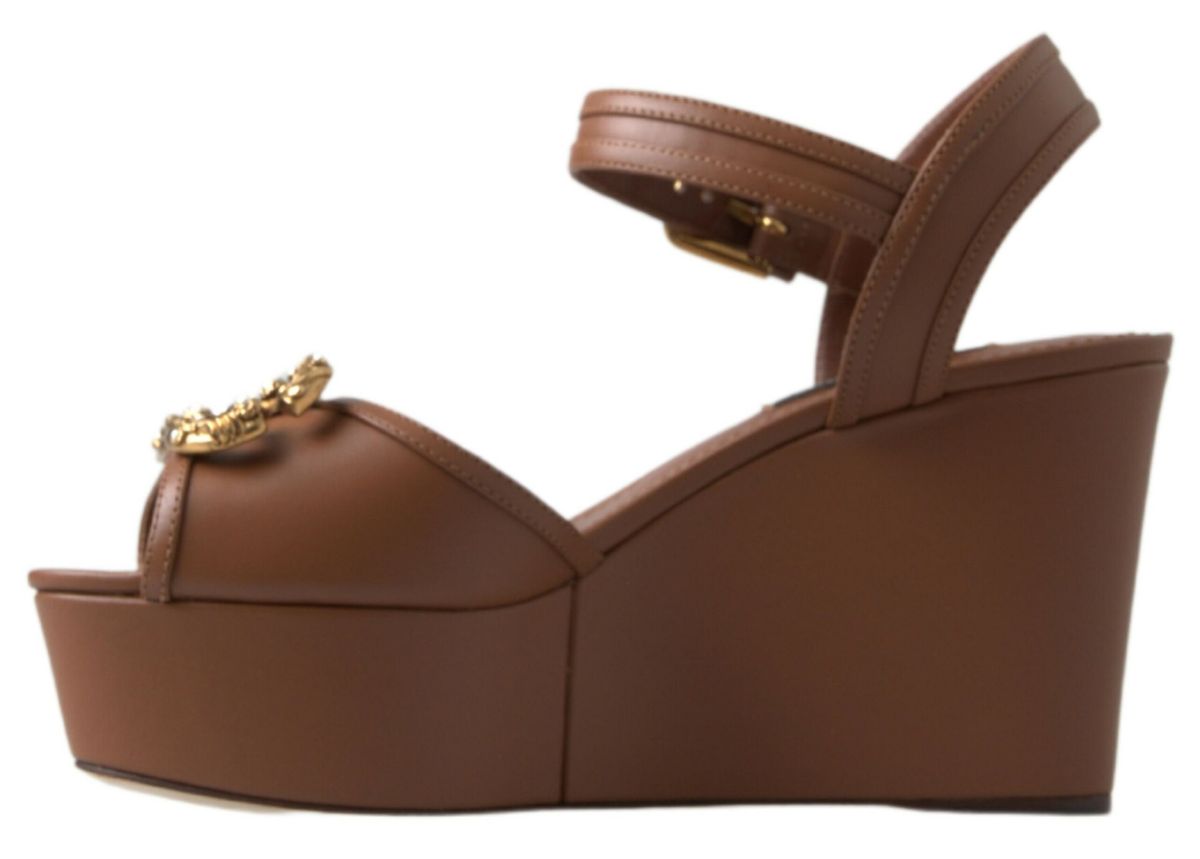 Dolce &amp; Gabbana braune Leder-AMORE-Wedges-Sandalen-Schuhe