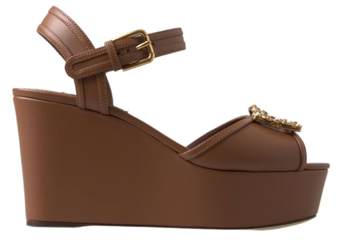 Dolce &amp; Gabbana braune Leder-AMORE-Wedges-Sandalen-Schuhe