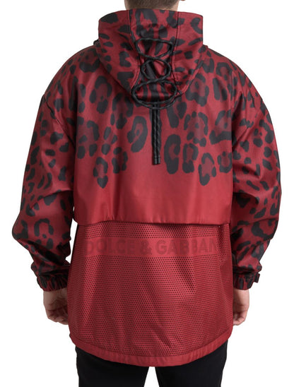 Dolce & Gabbana Red Leopard 후드 레인 코트 재킷