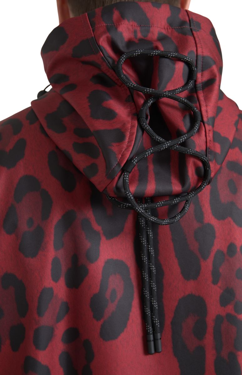 Dolce & Gabbana Red Leopard 후드 레인 코트 재킷