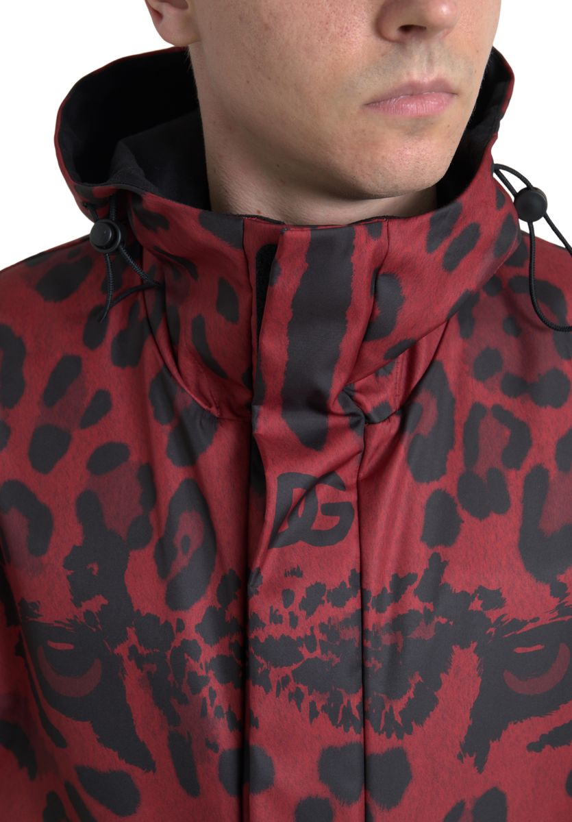 Dolce & Gabbana Red Leopard 후드 레인 코트 재킷