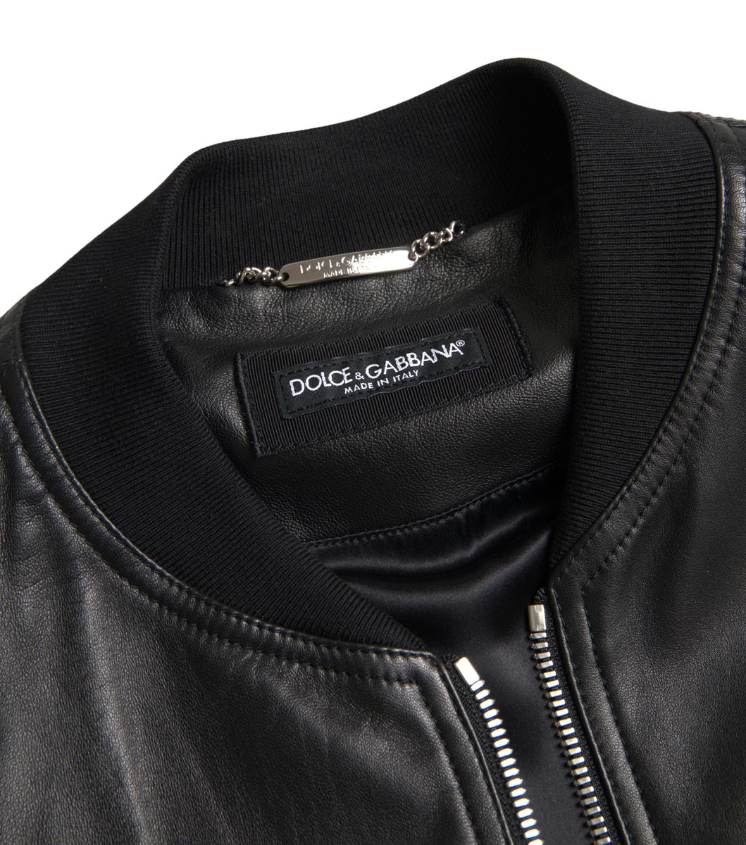 Dolce & Gabbana Black Leder Full Reißverschluss Bomber Männerjacke