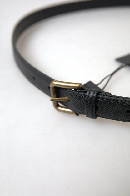 Dolce & Gabbana Black Leather Gold Metal Buckle Men Belt